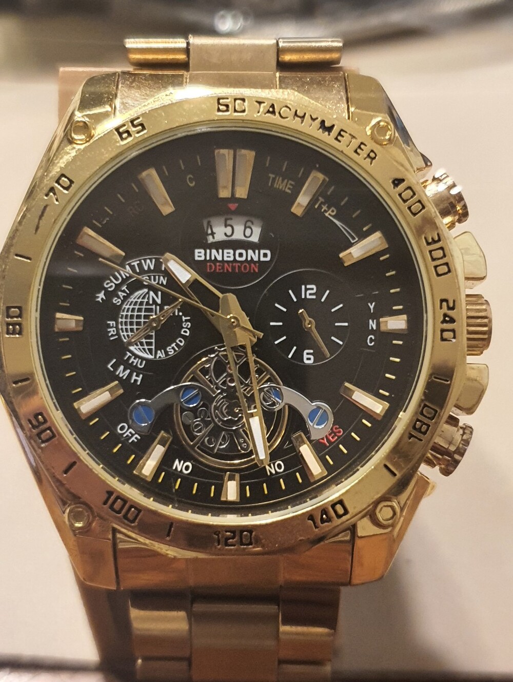 Binbond Denton Goldtone/Black Stainless Steel Men's Watch w/Date